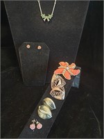 Coral Rose Earrings, Emmons Necklace, Earrings