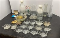 Assorted Candle Holders, Vases, Flutes Etc.