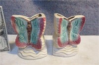 2 unique Vintage Pottery Butterfly Planter Bookend
