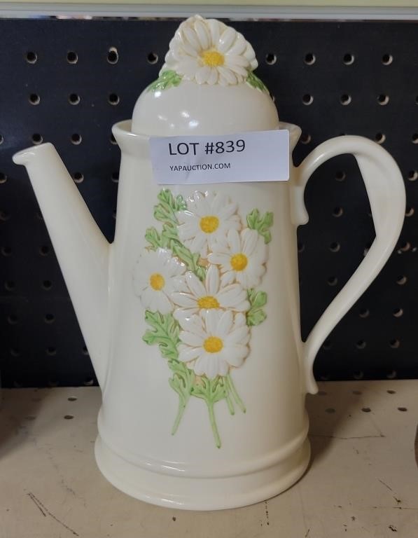 IVORY COLORED CERAMIC DECORATIVE COFFEE POT