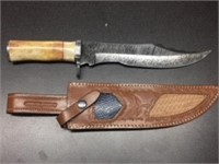 Damascus 14.5" Bowie Knife with Camel Bone Handle