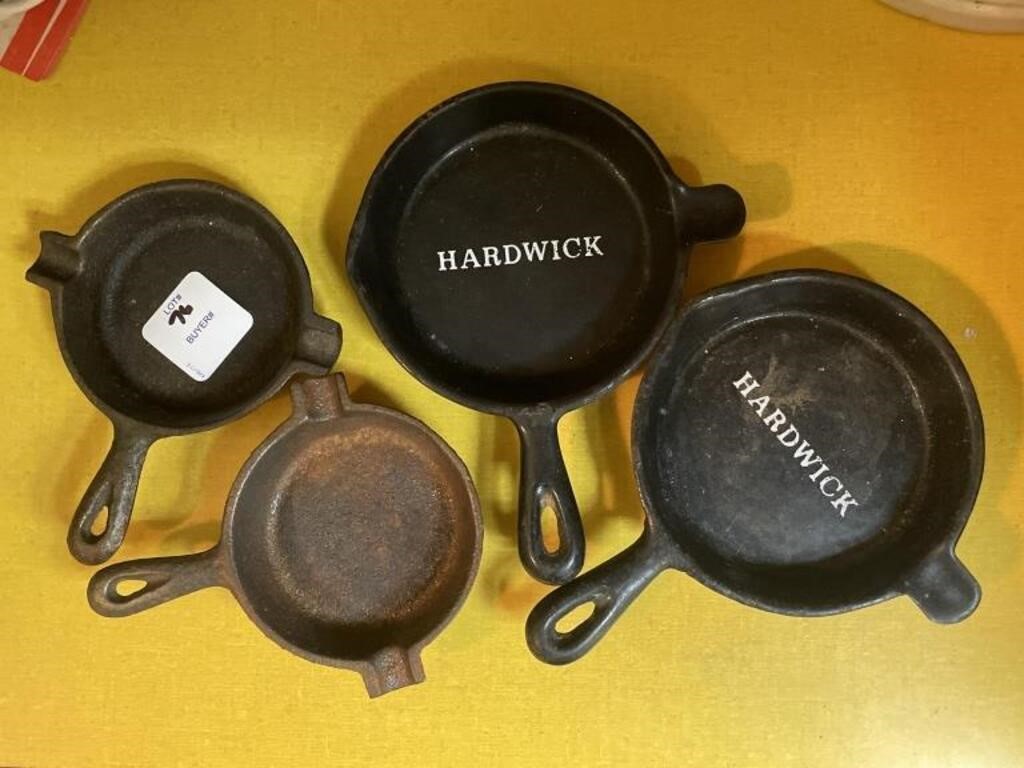 4 MINIATURE CAST IRON SKILLET ASHTRAYS