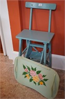 Painted Step Stool and Hand Painted Tray