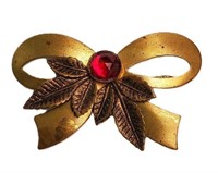 ANTIQUE VICTORIAN ERA GOLD FACETED RUBY BROOCH