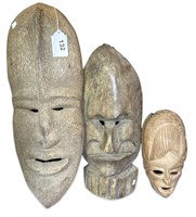 (3) Vintage Wood Carved African Style Tribal Masks