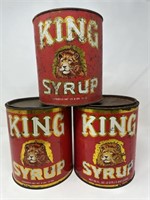 3 Antique Kings Syrup Tins