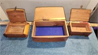 THREE WOODEN TREASURE/TRINKET BOXES