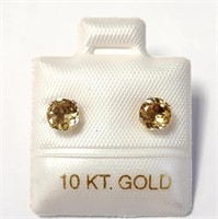 10K YELLOW GOLD CITRINE(0.8CT)  EARRINGS, MADE IN