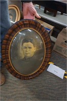 antique WWI picture in oval convex glass frame