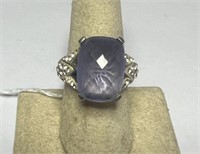 Lavender Glass Center Cocktail Ring with Tulip Sho