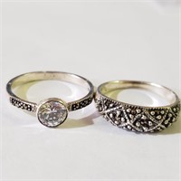 $120 Silver Lot Of 2 Marcasite CZ Ring