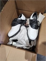 Box w/ Foot Joy Golf Shoes and Misc Items