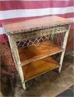 Antique Table 3 Shelf Wicker & Wood