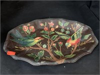DECORATIVE PAINTED BIRD POTTERY PLATE - 11 X 7 “