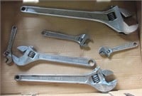 (6) Adjustable wrenches, 18" Crescent wrench,