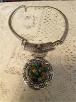 Silvertone large Pendant Necklace