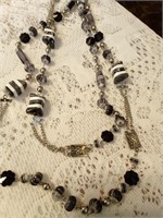 Long Grey, black, White Bead Necklace