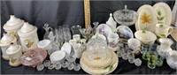 Covered crystal dish, glass cruet, double