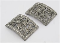 ANTIQUE SILVER TONE SHOE BUCKLES W/ FLORAL DESIGN