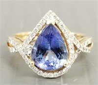 14K gold, tanzanite & diamond ring - tanzanite