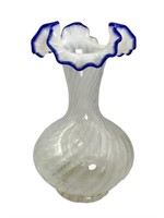 Fenton Opalescent Spiral Optic Blue Ridge Vase