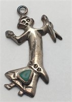 Silver Figural Pendant W Green Stone