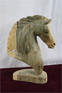 Carved Wooden Horse Head Sculpture