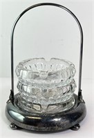 Vintage Cambridge Metal- Glass Ashtrays/Holder Set