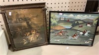 2 print, framed Foxhunt print an antique framed