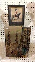 2 framed pieces, a guard on horseback, and a