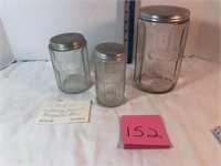 Canisters-glass w/metal lids-coffee, tea, soda
