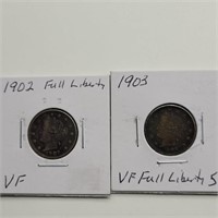 1902 & 1903 LIBERTY V FULL LIBERTY NICKELS