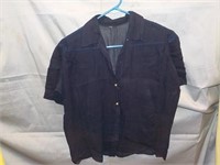 Navy Sheer Pleated Blouse, Small-Med