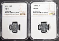 1943-D & 1943-S STEEL LINCOLN CENTS NGC MS66