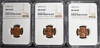 1952-S, (2) 1957-D LINCOLN CENTS NGC MS66 RD