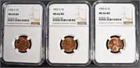 1952-S, 1953-S, 1955-D LINCOLN CENTS NGC MS66 RD