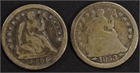 1847 (VG) & 1853 (GOOD,DAMAGE) SEATED LIB H10C