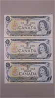 (3) 1973 Canadian One Dollar Sequential Numbered ,