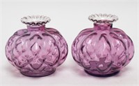 Purple Pressed Glass Bud Vases, Pair