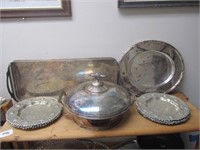 Shelf Lot-Silverplate Long Tray, Oval Tray, Plates