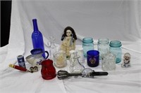 ANTIQUE DOLL AND GLASSWARE