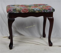 Vtg Queen Anne 20" Fabric Seat Stool Bench