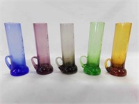 (5) Multi Color Etched Shot Glasses 4½" Tall