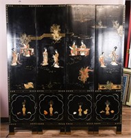 A Jade Embellished Lacquer 4-Panels Folding Screen