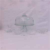 Glass Cake Display with Cover & Assort. Dishes