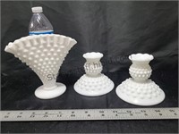 Fenton Milk Glass Vase & Candle Holders