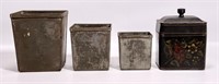 Tin tea box, hand painted, 3" x 4.25" x 4.75" tall