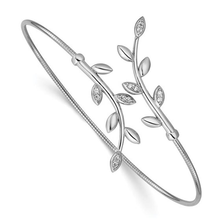 Sterling Silver Leaf Bypass Flexible Cuff Bangle