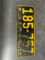 1950 WEST VIRGINIA LICENSE PLATE #185757