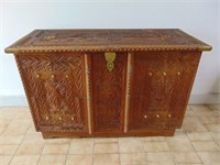 Elaborately Carved Bar Cabinet With Brass ,